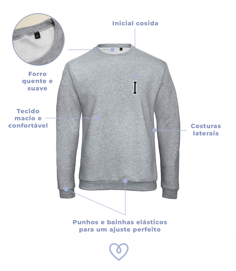Características das sweatshirts com iniciais da Vieneyva